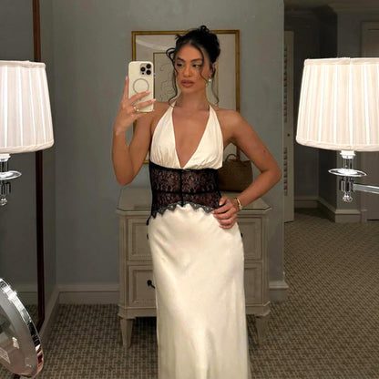 Women's Deep V Backless Lace Sexy Slim Dresses