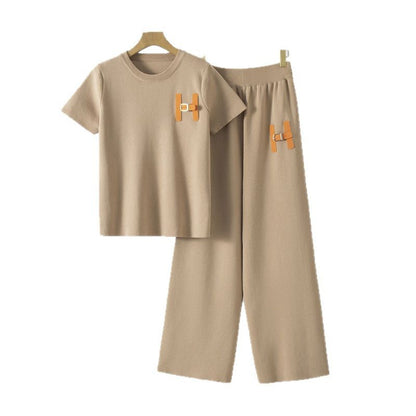 Women's Fashion Summer Short-sleeved Casual Sports Wide Legs Suits