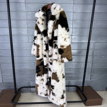 Women's Pattern Imitation Fox Furry Fur Extended Coats