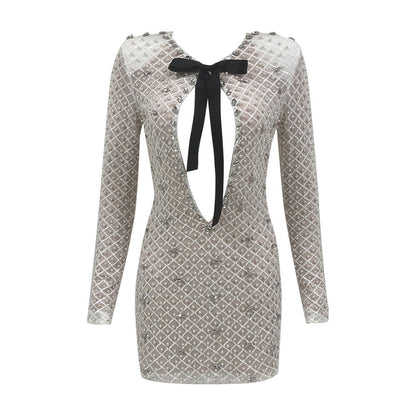 Fashion Sexy Tube Pearl Decorative Mesh Dresses