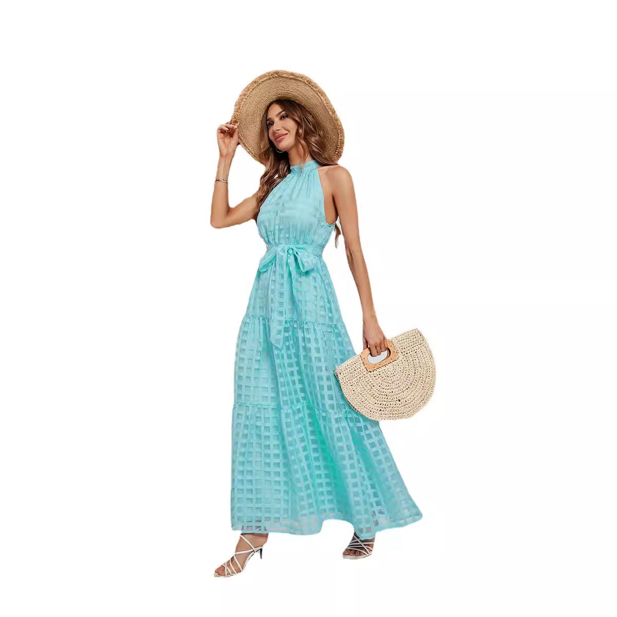 Women's Summer Halter Ruffled Long Dress Dresses