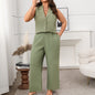 Women's Summer Green Sleeveless Wide Leg Casual Suits