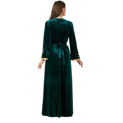 Women's Fashion Embroidery Beaded Veet Dress Arabic Dresses