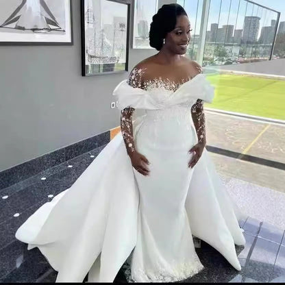 Pure White African Bridal Mermaid Fishtail Wedding Dresses