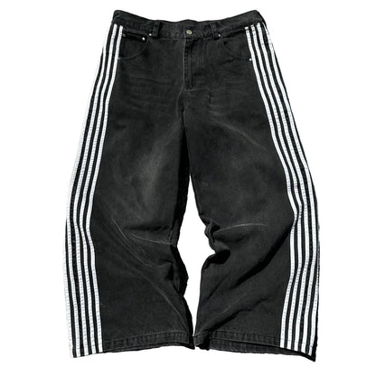 Retro Street Striped Casual Wide Leg Jeans