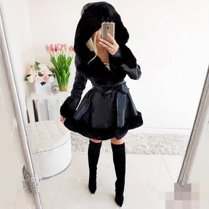 Women's Pure Color Belt Classic Style Fur Coats