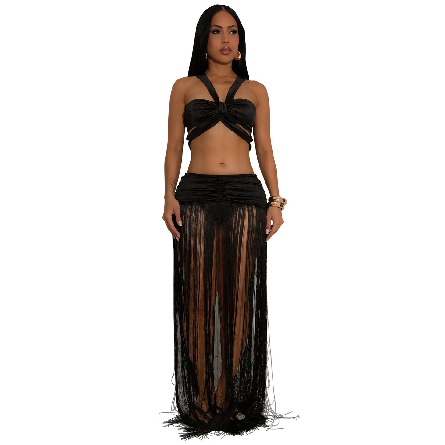 Women's Fashion Wear Sexy Shoulder Strap Tassel Dress Suits