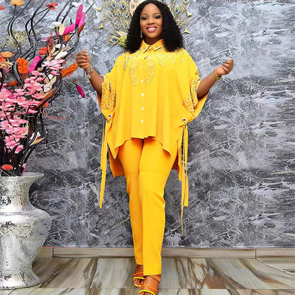 Women's African Commuter Two-piece Set Shirt Pencil Suits