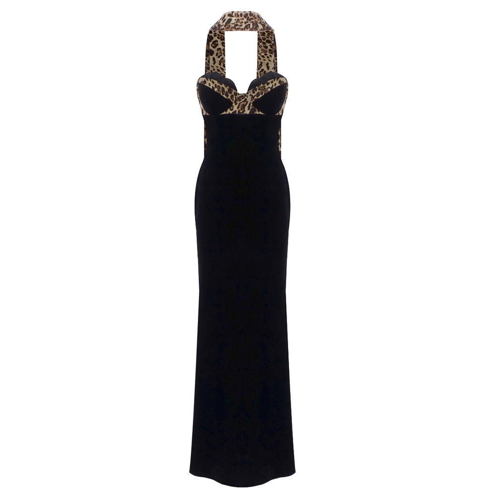 Women's Black Leopard Ribbon Stitching Veet Tube Tops
