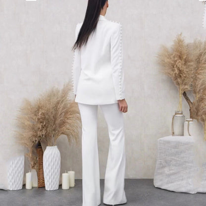 White Mid-length Trousers Fashion Two-piece Elegant Suits