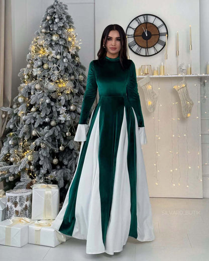 Women's Autumn Fashion Color Contrast Patchwork Large Dresses