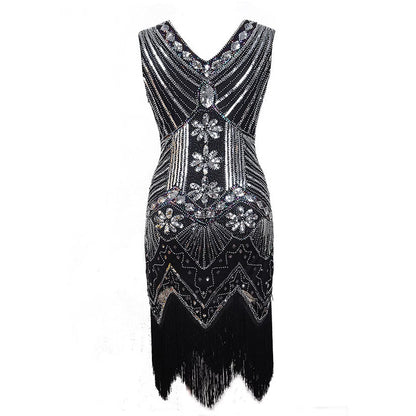Retro Style Sequin Bead Dress Front Back Evening Dresses