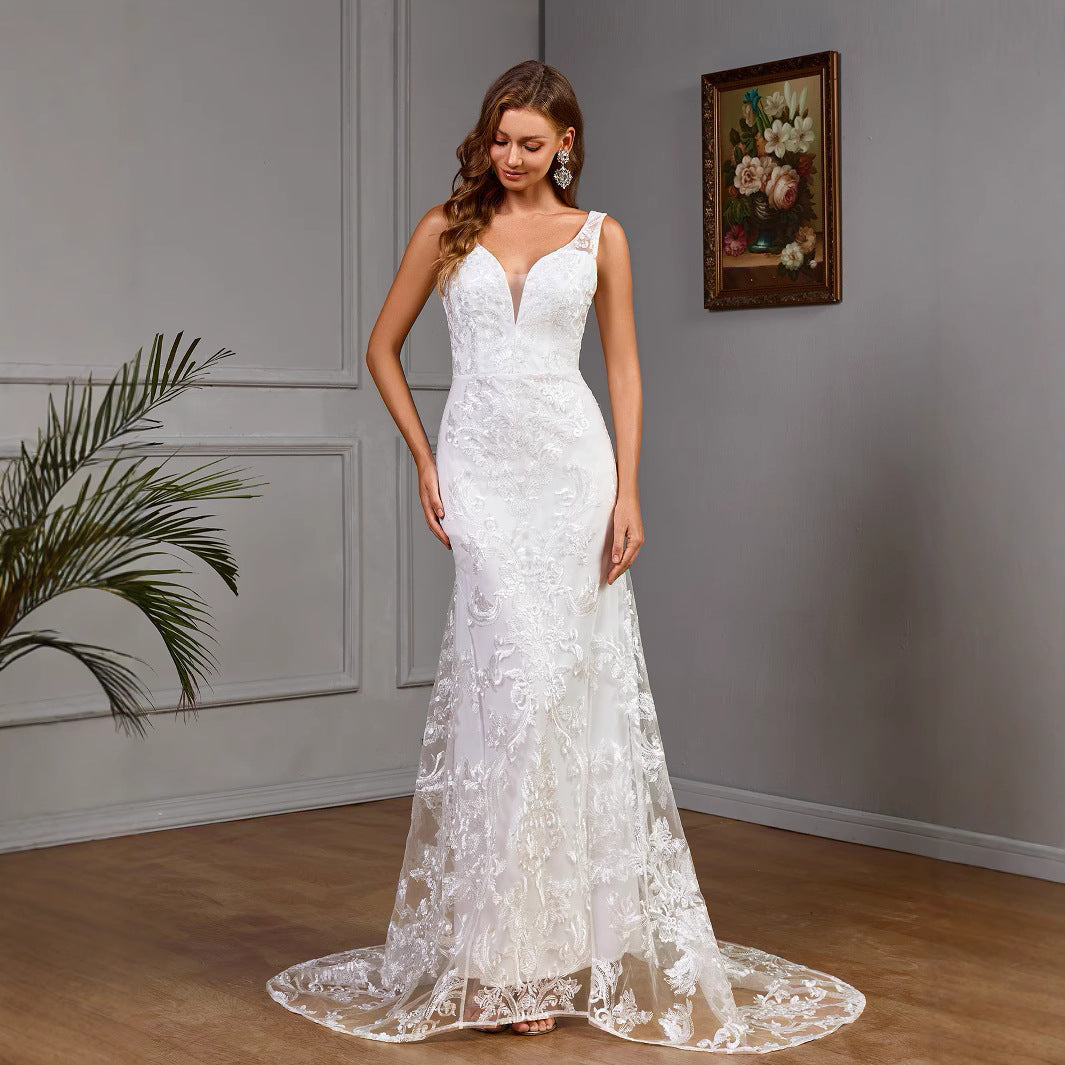 Women's Dress Sexy White Lace Bridal Simple Wedding Dresses