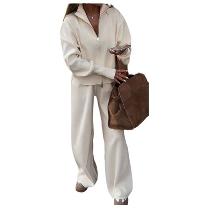 Women's Solid Color Slim Fit Knitted Trousers Suits