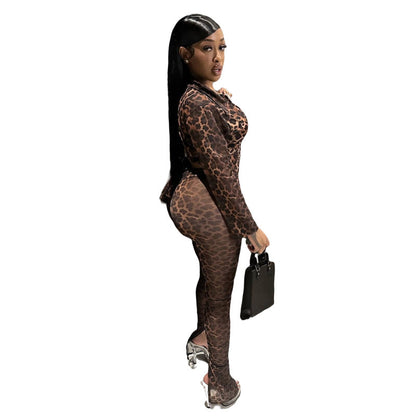 Leopard Mesh Floral Print High Elastic Suits