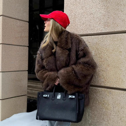 Women's Fake Fur Lapel Fashionable Warm Faux Coats