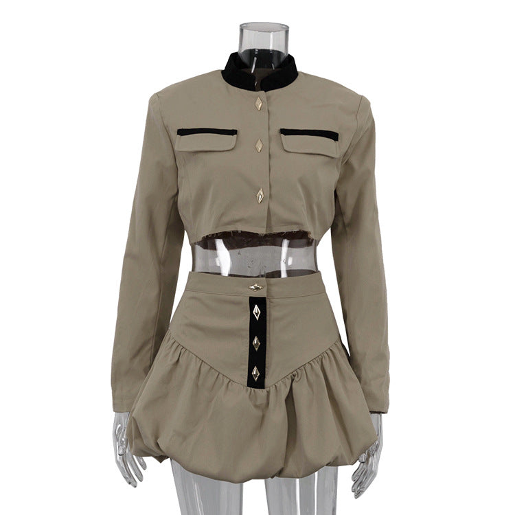 Women's Fashion Street High Waist Bud Stand-up Collar Suits