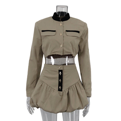 Women's Fashion Street High Waist Bud Stand-up Collar Suits