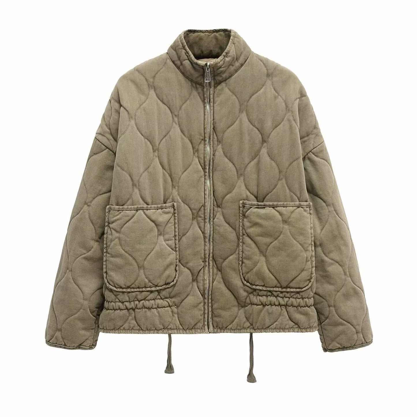 Women's Stand Collar Zipper Large Pocket Long Sleeve Coats