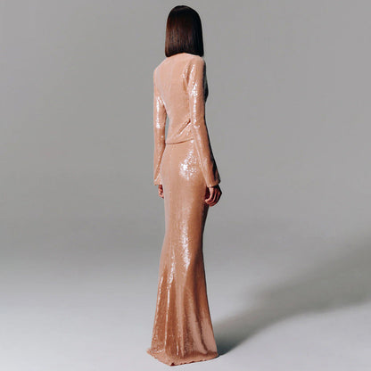 Luxury Dark Brown Sequined Dress Party Dresses