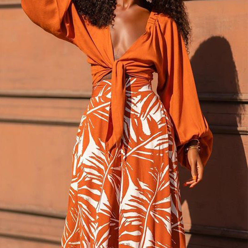 Women's Summer Fashion Temperament Printed Long Sleeve Suits
