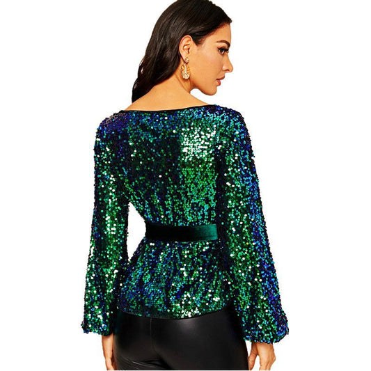 Women's Veet Belt Sequin Fashion Personality Pullover Tops