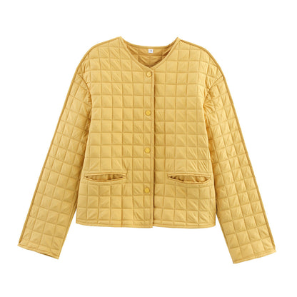 Round Neck Long Sleeve Single-breasted Plaid Coats