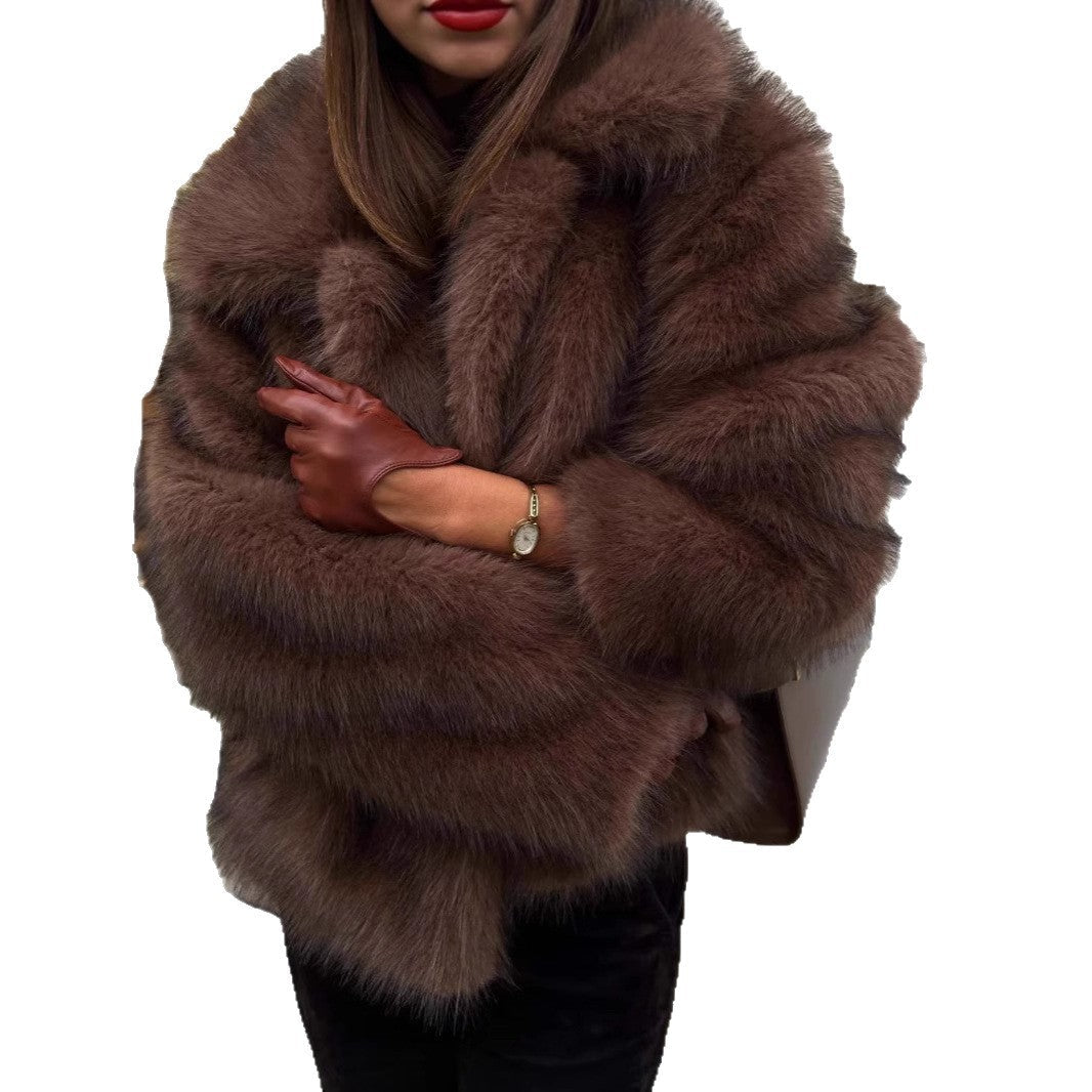 Women's Street Style Faux Fur Lapels Fox Coats