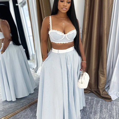 Women's Summer Fashion Lace Splicing Sling Hot High Waist Suits