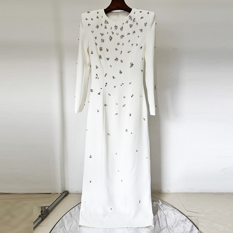 Elegant Beads Rhinestones Long Sleeve Dress Dresses