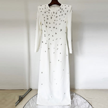 Elegant Beads Rhinestones Long Sleeve Dress Dresses