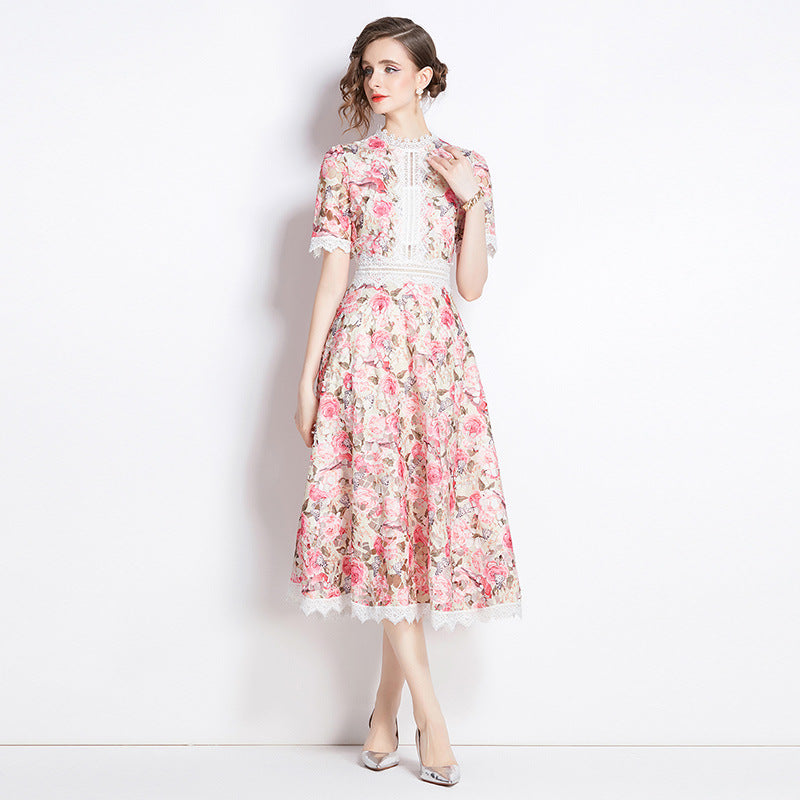 Women's French Style Elegant Retro Lace Stitching Dresses