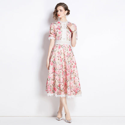 Women's French Style Elegant Retro Lace Stitching Dresses