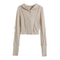 Women's Autumn Hot Solid Color Hooded Block Blouses
