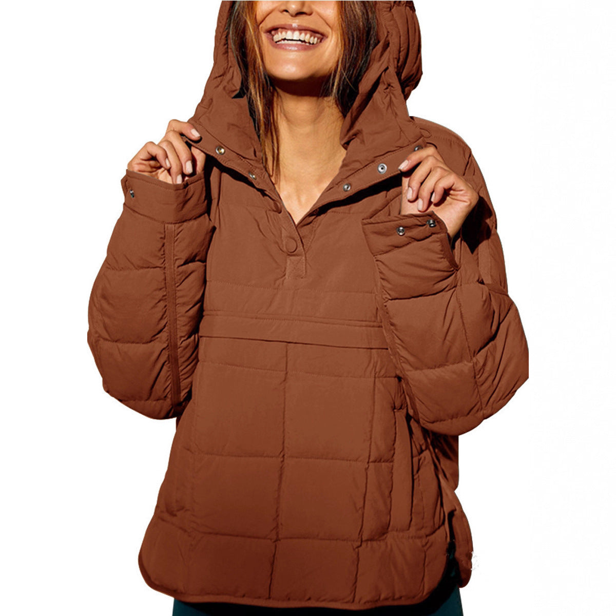Women's Solid Color Hooded Pullover Pocket Long Coats