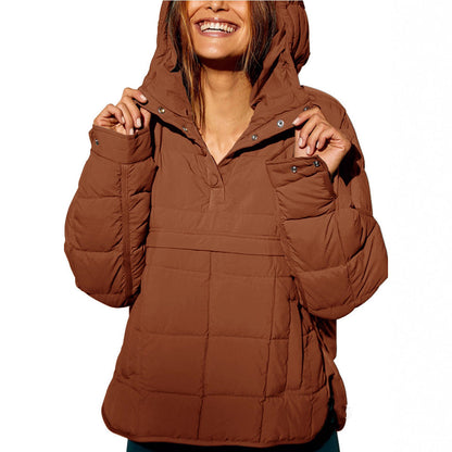 Women's Solid Color Hooded Pullover Pocket Long Coats