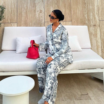 Women's Set Ink Style Lapel Long Sleeve Suits