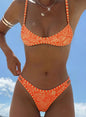 Summer Women Spaghetti Strap Orange Printed Sexy Seaside Beach Vacation Swimsuit Set