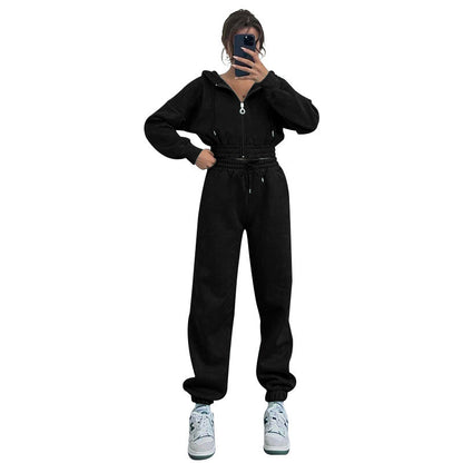 Women's Hooded Zipper Waist Fashion Casual Exercise Suits