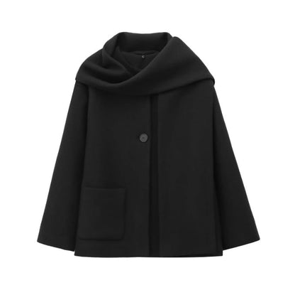 Women's Homemade Blended Scarf Round Neck Long Coats