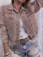 Women's Decorative Rivets Denim Long-sleeved Lapel Color Jackets