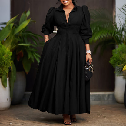 Women's Long Sleeve Big Hem Shirt Dress Fashionable Dresses
