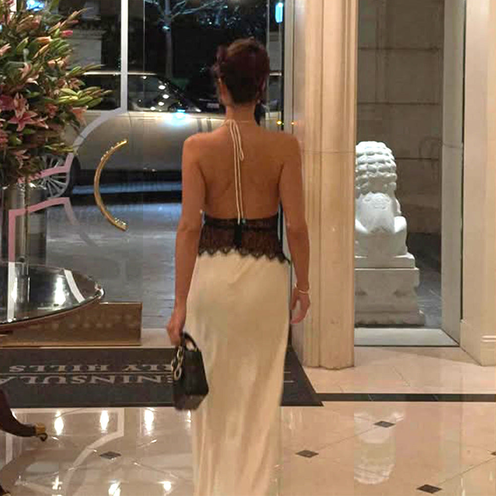 Women's Deep V Backless Lace Sexy Slim Dresses
