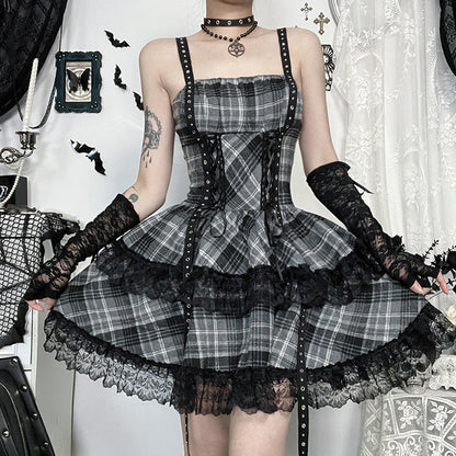 Gray Plaid Dress Summer Hot Dark Dresses