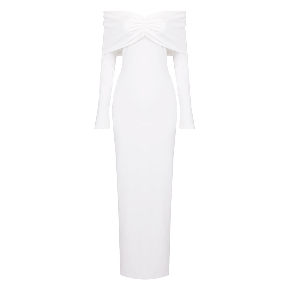 Women's Spring White Long Sleeve Tube Pleating Skirts