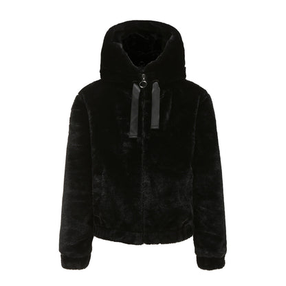 Women's Plush Hooded Long Sleeve Cotton Solid Coats