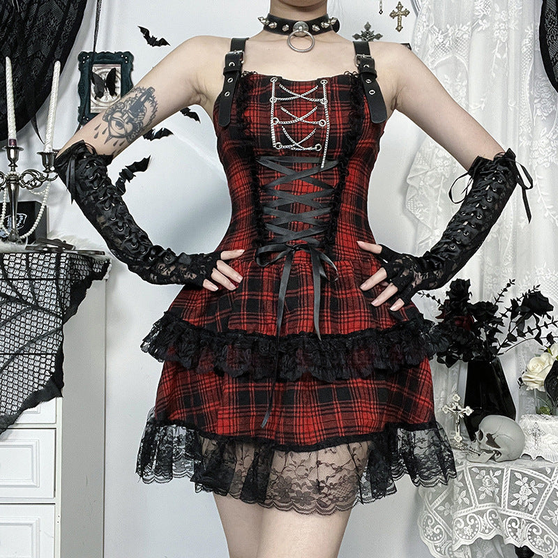 Women's Dark Goth Style Plaid Dress Sexy Dresses