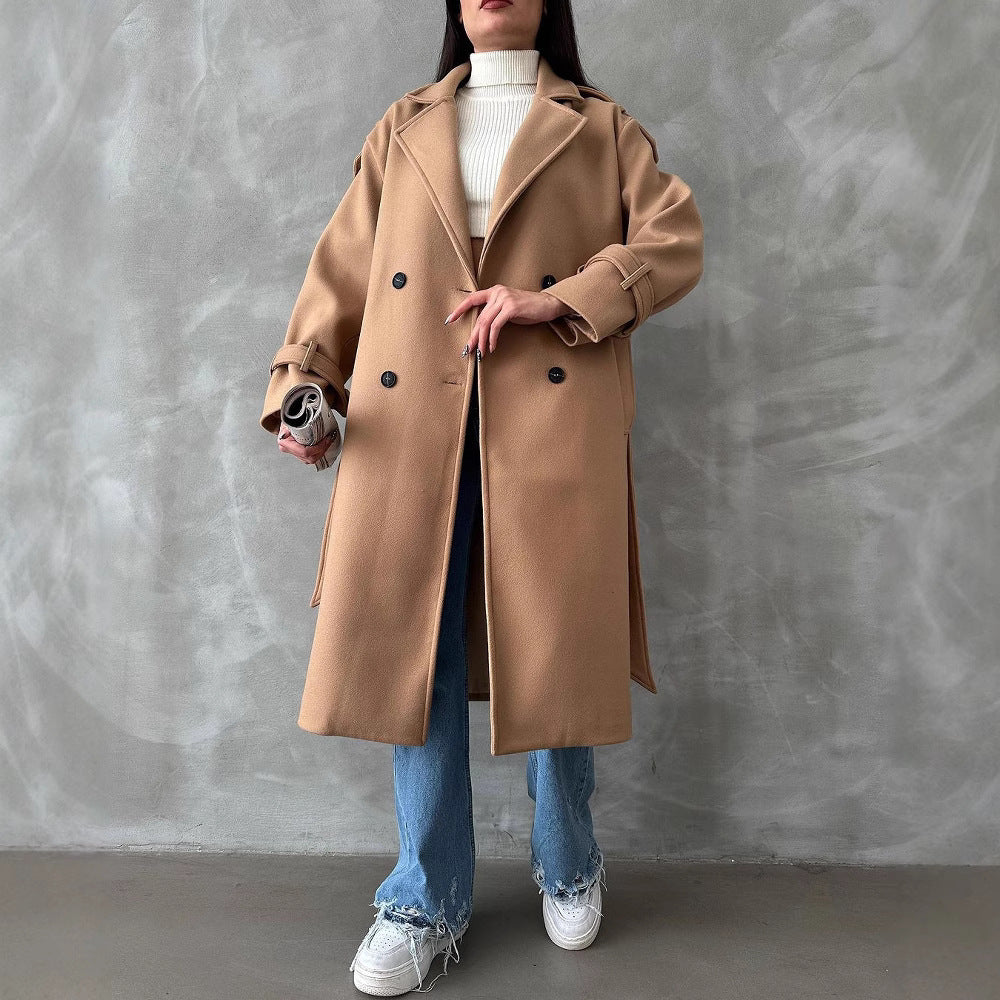 Women's Mid-length Commuter Woolen Versatile Loose Long Coats