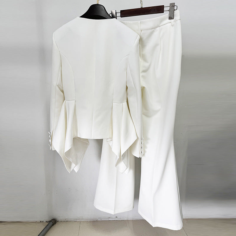 Stylish Designer Ruffle Slim Two-piece Set Suits