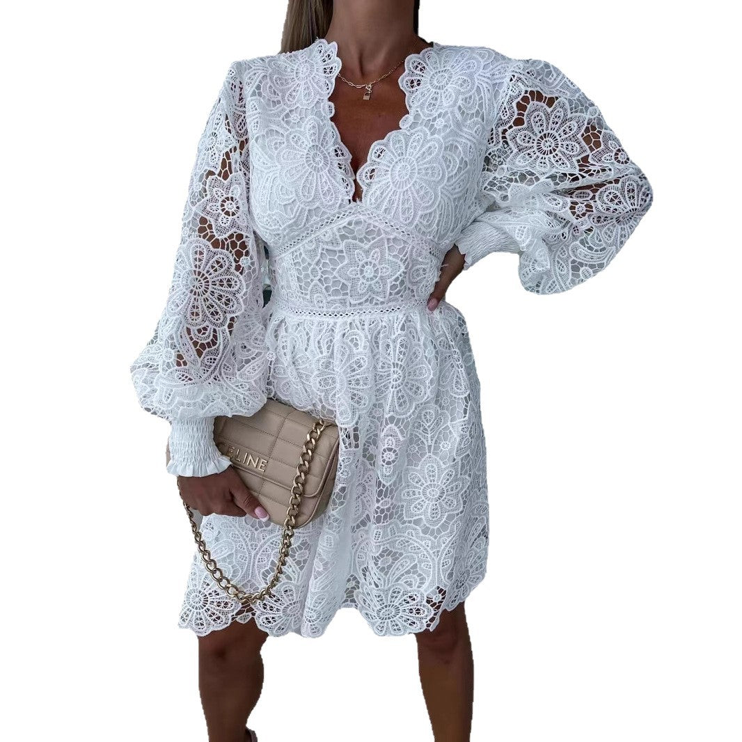 Sexy Hollow Water-soluble Lace Temperament Commute Dresses